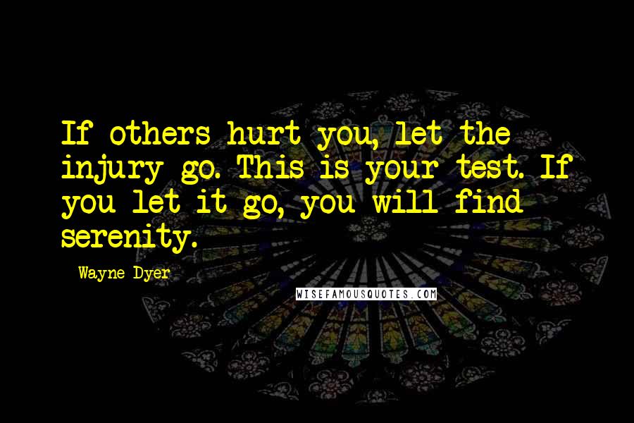 Wayne Dyer Quotes: If others hurt you, let the injury go. This is your test. If you let it go, you will find serenity.