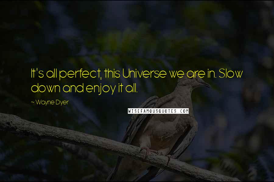 Wayne Dyer Quotes: It's all perfect, this Universe we are in. Slow down and enjoy it all.