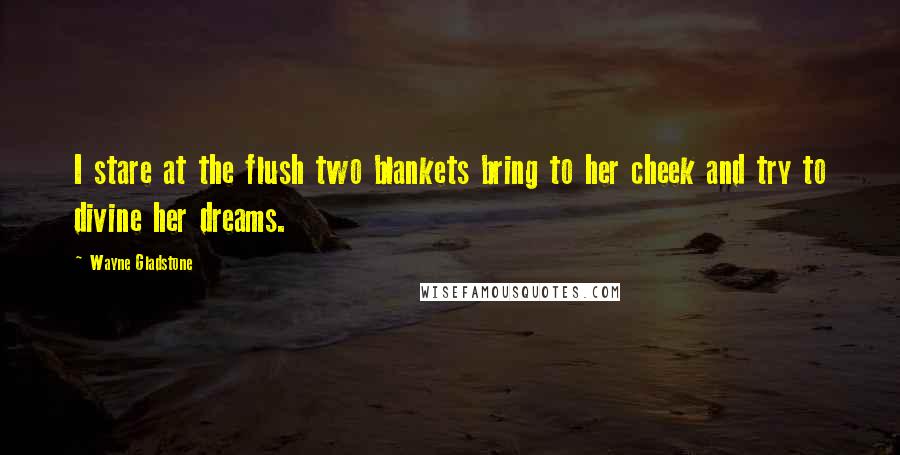 Wayne Gladstone Quotes: I stare at the flush two blankets bring to her cheek and try to divine her dreams.