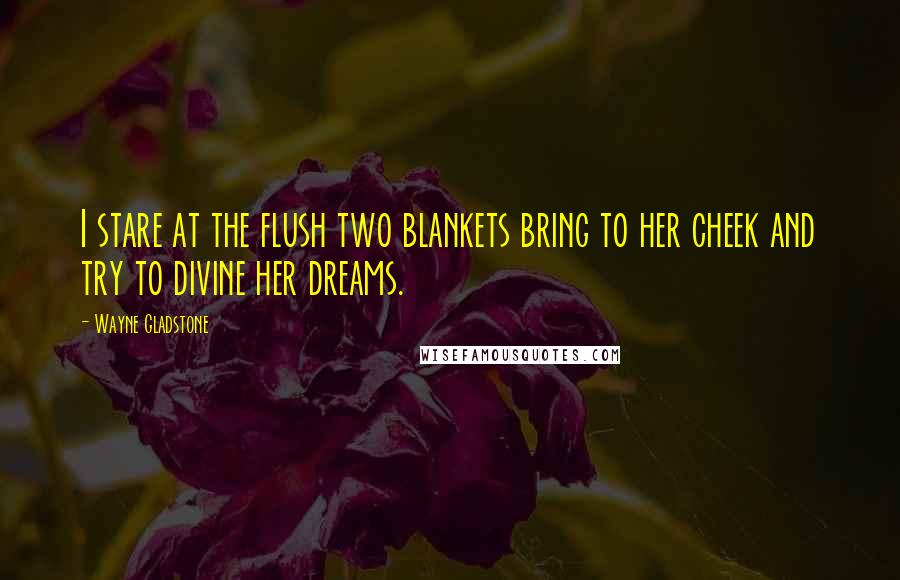 Wayne Gladstone Quotes: I stare at the flush two blankets bring to her cheek and try to divine her dreams.