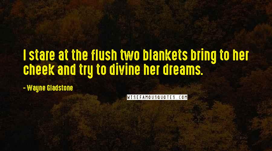 Wayne Gladstone Quotes: I stare at the flush two blankets bring to her cheek and try to divine her dreams.