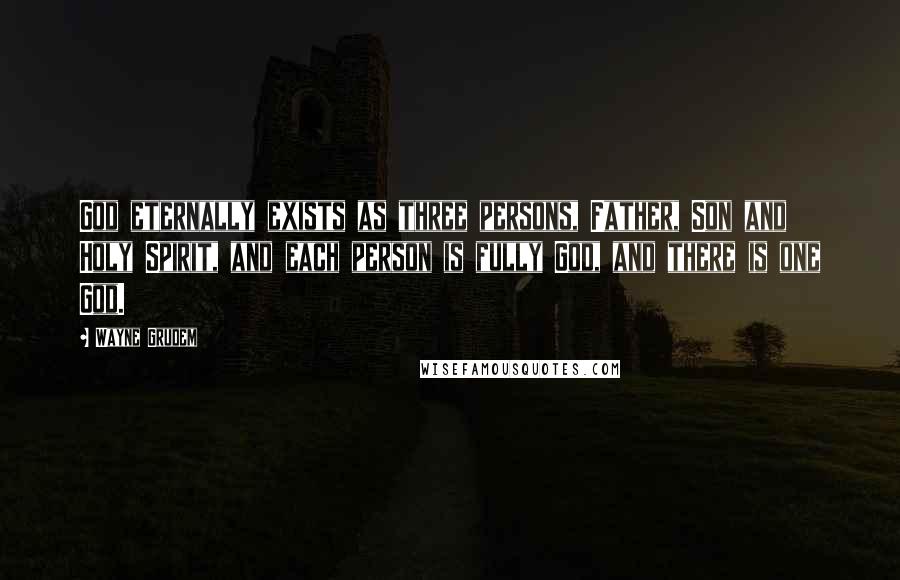 Wayne Grudem Quotes: God eternally exists as three persons, Father, Son and Holy Spirit, and each person is fully God, and there is one God.