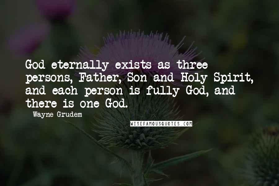 Wayne Grudem Quotes: God eternally exists as three persons, Father, Son and Holy Spirit, and each person is fully God, and there is one God.