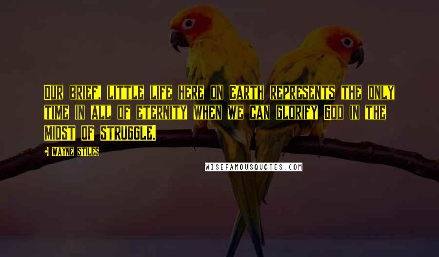 Wayne Stiles Quotes: Our brief, little life here on Earth represents the only time in all of eternity when we can glorify God in the midst of struggle.