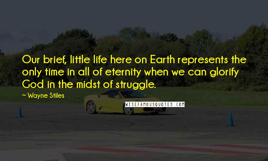 Wayne Stiles Quotes: Our brief, little life here on Earth represents the only time in all of eternity when we can glorify God in the midst of struggle.