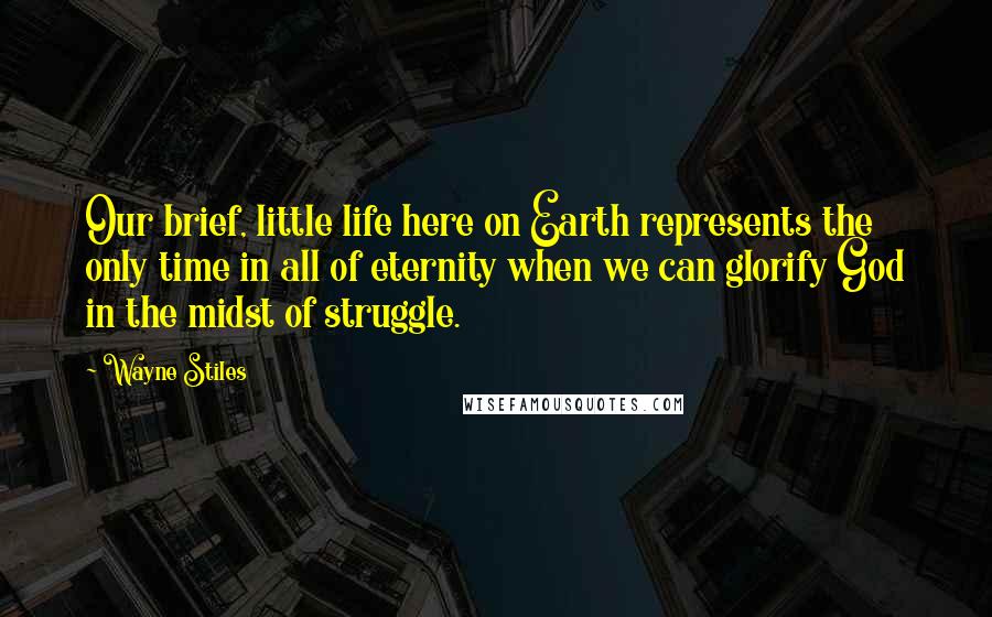 Wayne Stiles Quotes: Our brief, little life here on Earth represents the only time in all of eternity when we can glorify God in the midst of struggle.