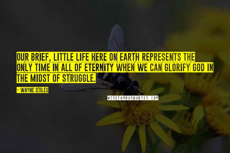 Wayne Stiles Quotes: Our brief, little life here on Earth represents the only time in all of eternity when we can glorify God in the midst of struggle.