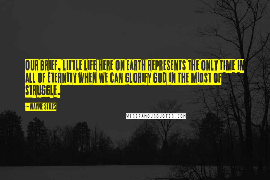 Wayne Stiles Quotes: Our brief, little life here on Earth represents the only time in all of eternity when we can glorify God in the midst of struggle.