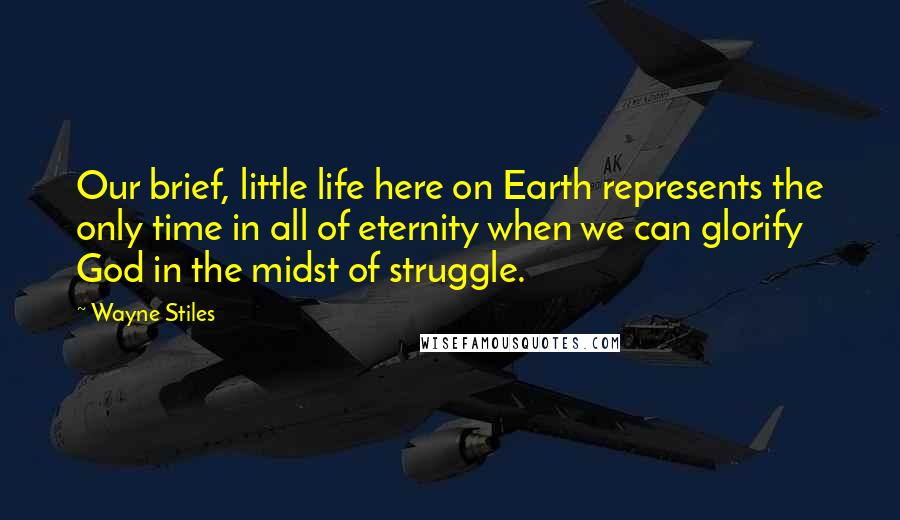 Wayne Stiles Quotes: Our brief, little life here on Earth represents the only time in all of eternity when we can glorify God in the midst of struggle.