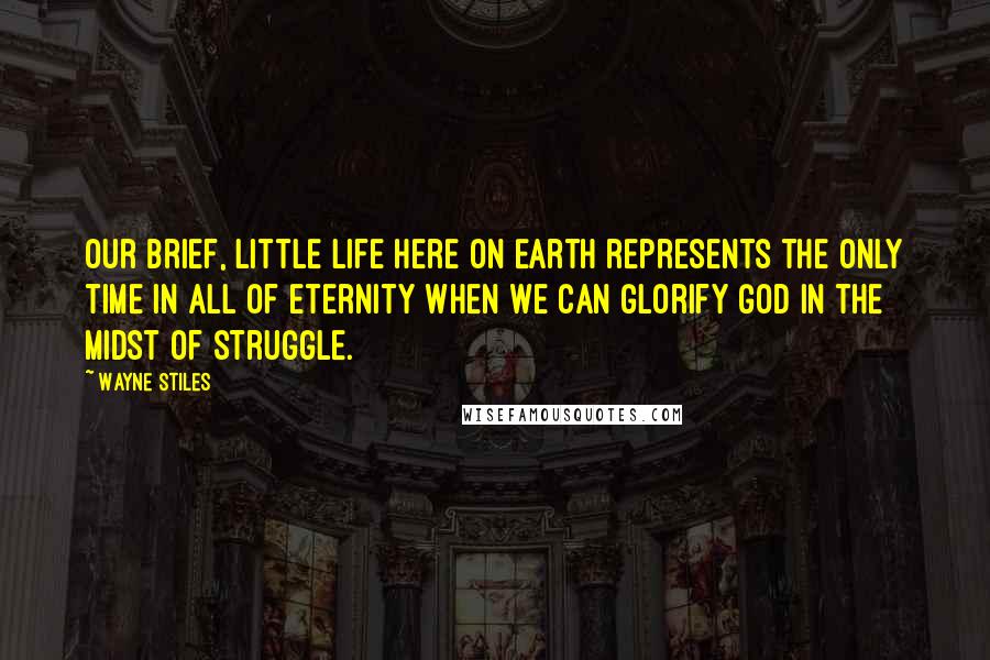 Wayne Stiles Quotes: Our brief, little life here on Earth represents the only time in all of eternity when we can glorify God in the midst of struggle.