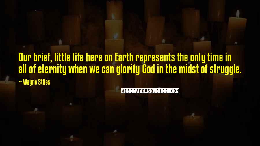 Wayne Stiles Quotes: Our brief, little life here on Earth represents the only time in all of eternity when we can glorify God in the midst of struggle.