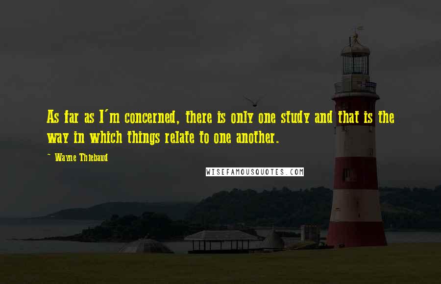 Wayne Thiebaud Quotes: As far as I'm concerned, there is only one study and that is the way in which things relate to one another.