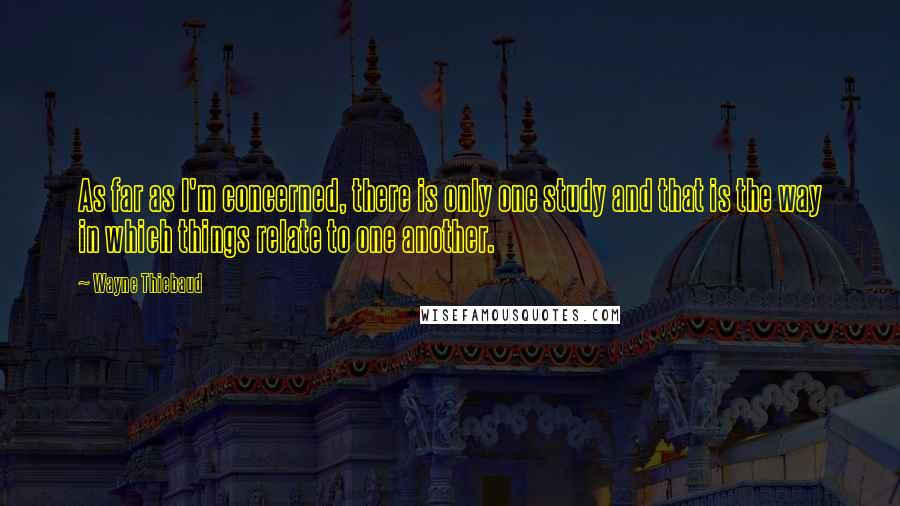 Wayne Thiebaud Quotes: As far as I'm concerned, there is only one study and that is the way in which things relate to one another.