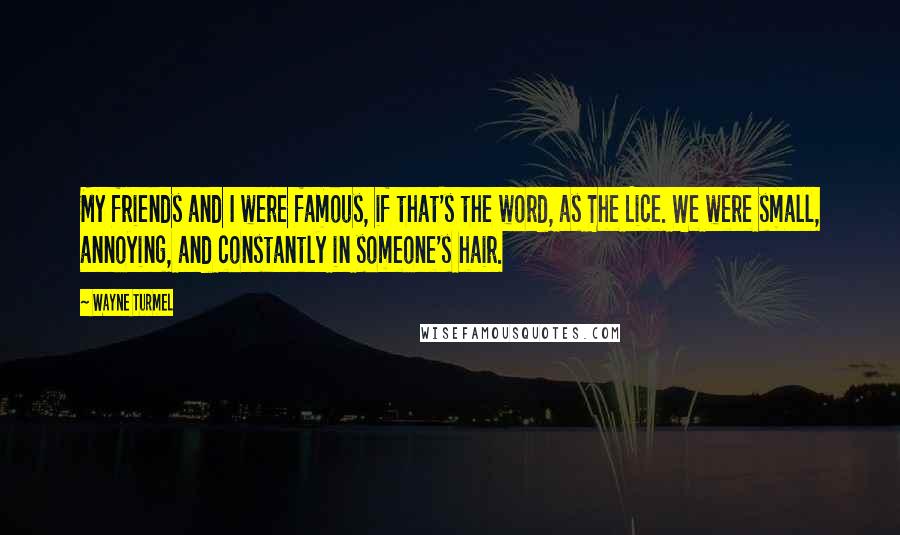 Wayne Turmel Quotes: My friends and I were famous, if that's the word, as The Lice. We were small, annoying, and constantly in someone's hair.