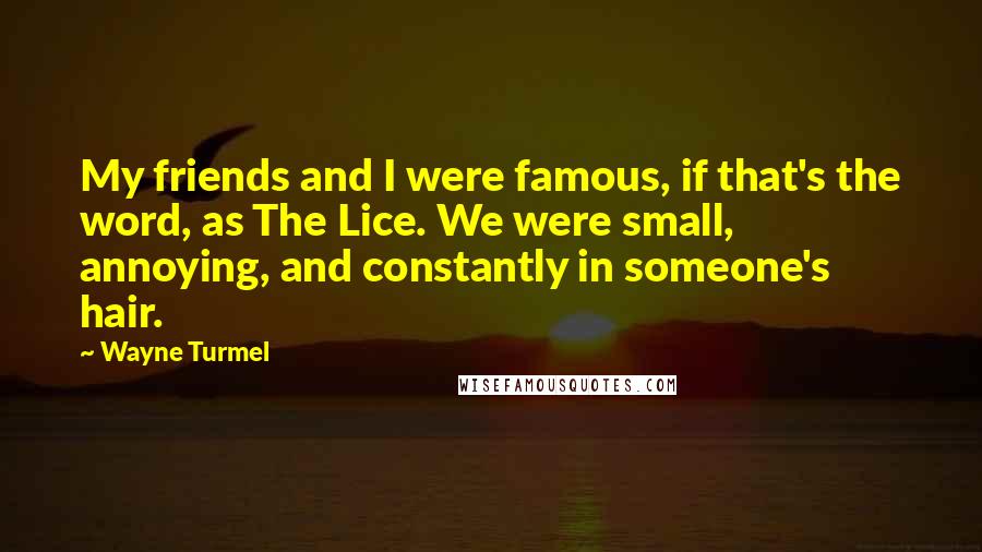 Wayne Turmel Quotes: My friends and I were famous, if that's the word, as The Lice. We were small, annoying, and constantly in someone's hair.