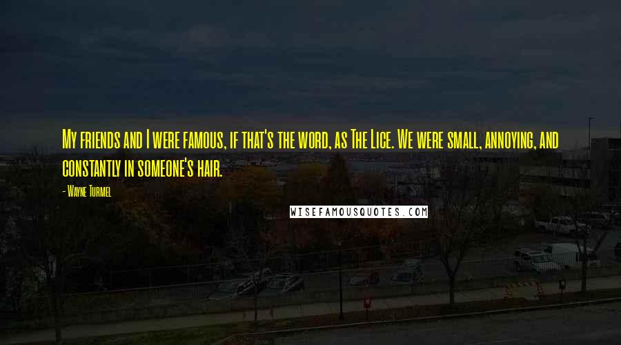 Wayne Turmel Quotes: My friends and I were famous, if that's the word, as The Lice. We were small, annoying, and constantly in someone's hair.