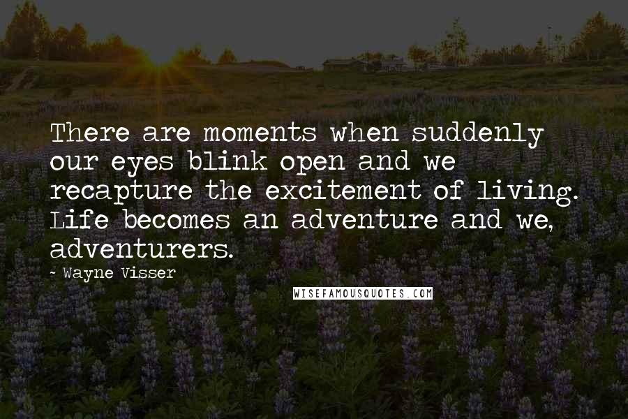 Wayne Visser Quotes: There are moments when suddenly our eyes blink open and we recapture the excitement of living. Life becomes an adventure and we, adventurers.