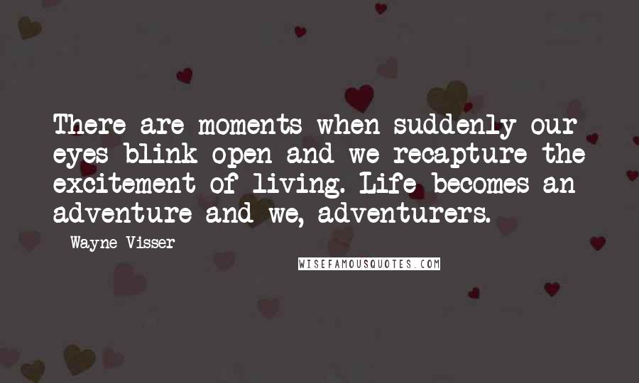 Wayne Visser Quotes: There are moments when suddenly our eyes blink open and we recapture the excitement of living. Life becomes an adventure and we, adventurers.