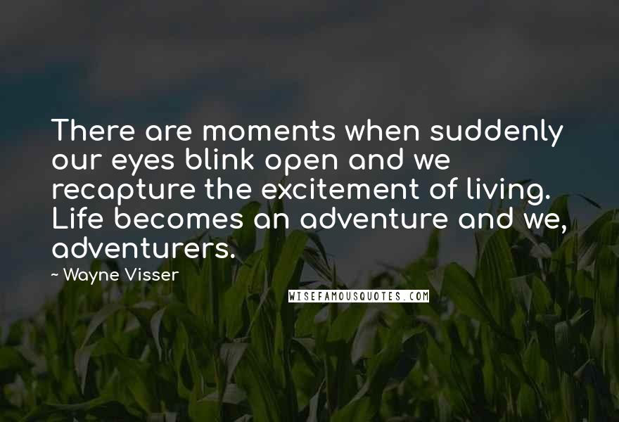 Wayne Visser Quotes: There are moments when suddenly our eyes blink open and we recapture the excitement of living. Life becomes an adventure and we, adventurers.