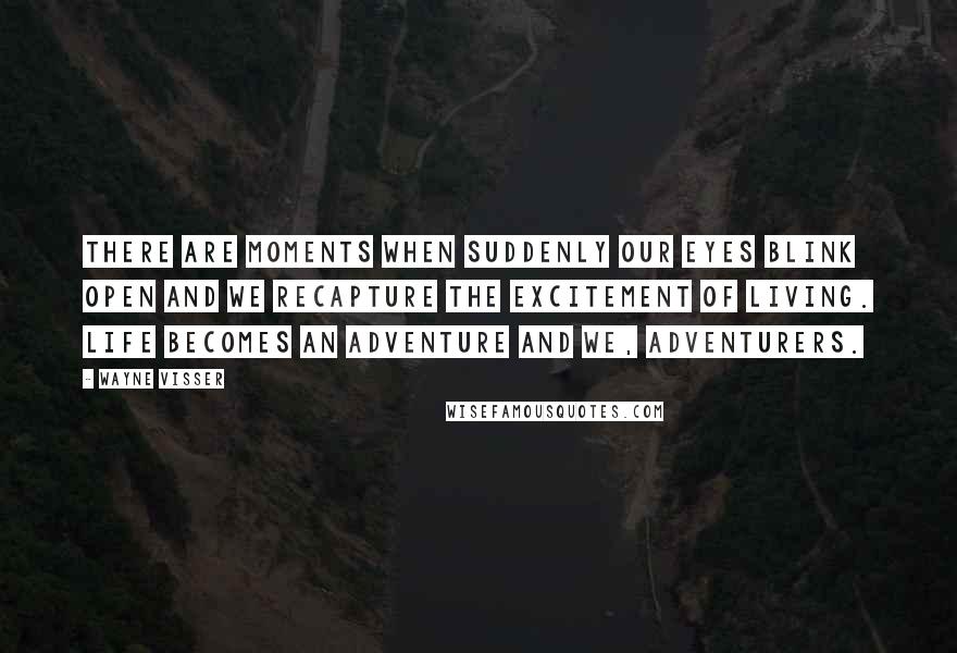 Wayne Visser Quotes: There are moments when suddenly our eyes blink open and we recapture the excitement of living. Life becomes an adventure and we, adventurers.