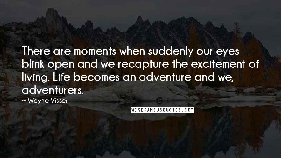 Wayne Visser Quotes: There are moments when suddenly our eyes blink open and we recapture the excitement of living. Life becomes an adventure and we, adventurers.