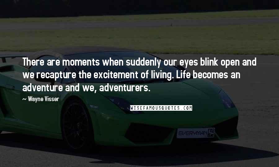 Wayne Visser Quotes: There are moments when suddenly our eyes blink open and we recapture the excitement of living. Life becomes an adventure and we, adventurers.