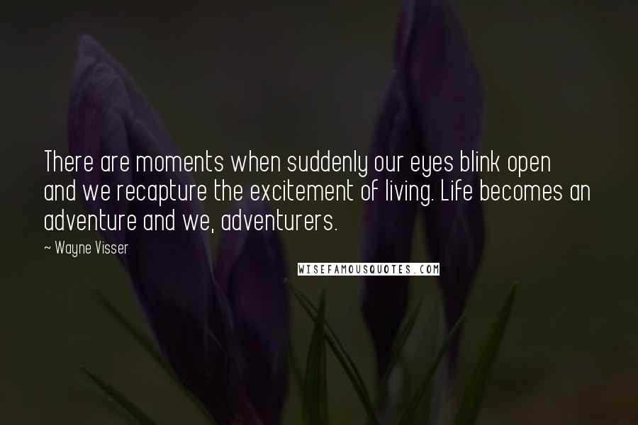 Wayne Visser Quotes: There are moments when suddenly our eyes blink open and we recapture the excitement of living. Life becomes an adventure and we, adventurers.