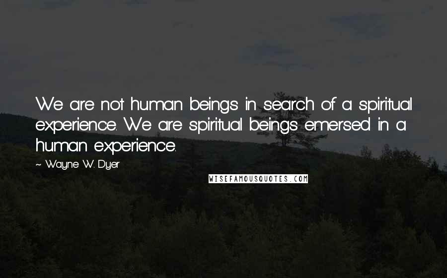 Wayne W. Dyer Quotes: We are not human beings in search of a spiritual experience. We are spiritual beings emersed in a human experience.