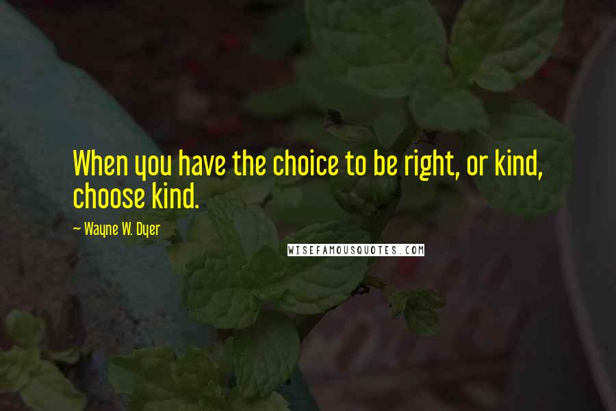 Wayne W. Dyer Quotes: When you have the choice to be right, or kind, choose kind.