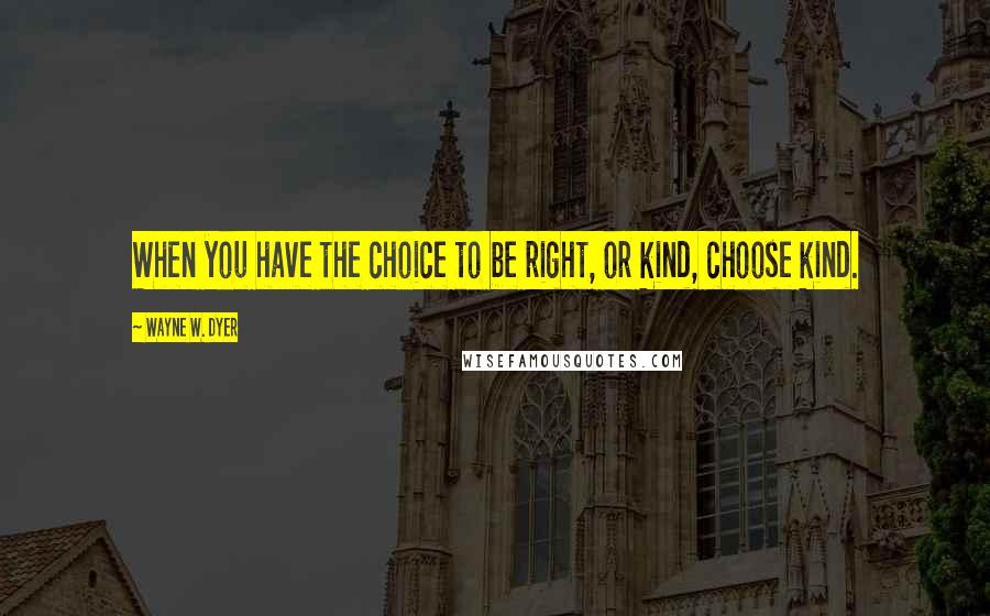 Wayne W. Dyer Quotes: When you have the choice to be right, or kind, choose kind.