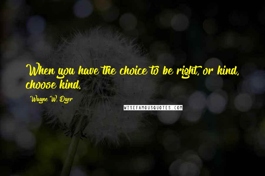 Wayne W. Dyer Quotes: When you have the choice to be right, or kind, choose kind.