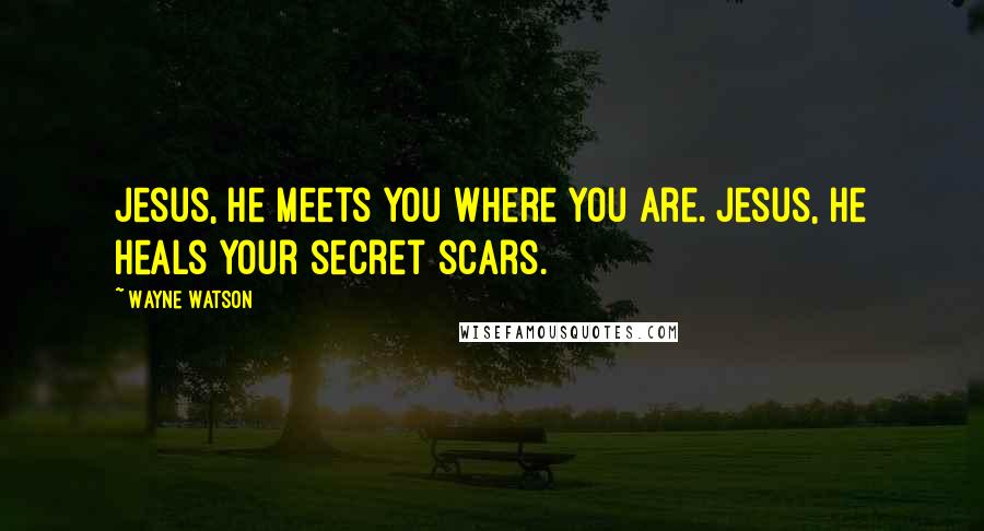 Wayne Watson Quotes: Jesus, he meets you where you are. Jesus, he heals your secret scars.