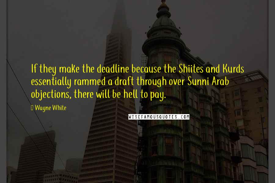 Wayne White Quotes: If they make the deadline because the Shiites and Kurds essentially rammed a draft through over Sunni Arab objections, there will be hell to pay.