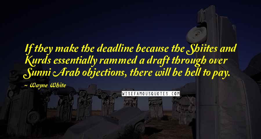 Wayne White Quotes: If they make the deadline because the Shiites and Kurds essentially rammed a draft through over Sunni Arab objections, there will be hell to pay.