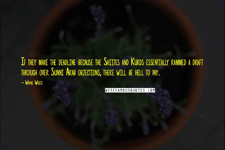 Wayne White Quotes: If they make the deadline because the Shiites and Kurds essentially rammed a draft through over Sunni Arab objections, there will be hell to pay.