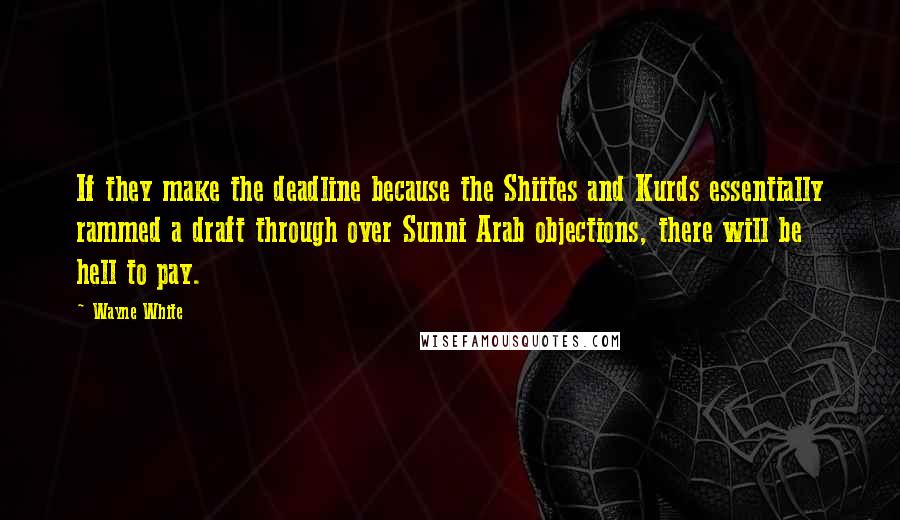 Wayne White Quotes: If they make the deadline because the Shiites and Kurds essentially rammed a draft through over Sunni Arab objections, there will be hell to pay.