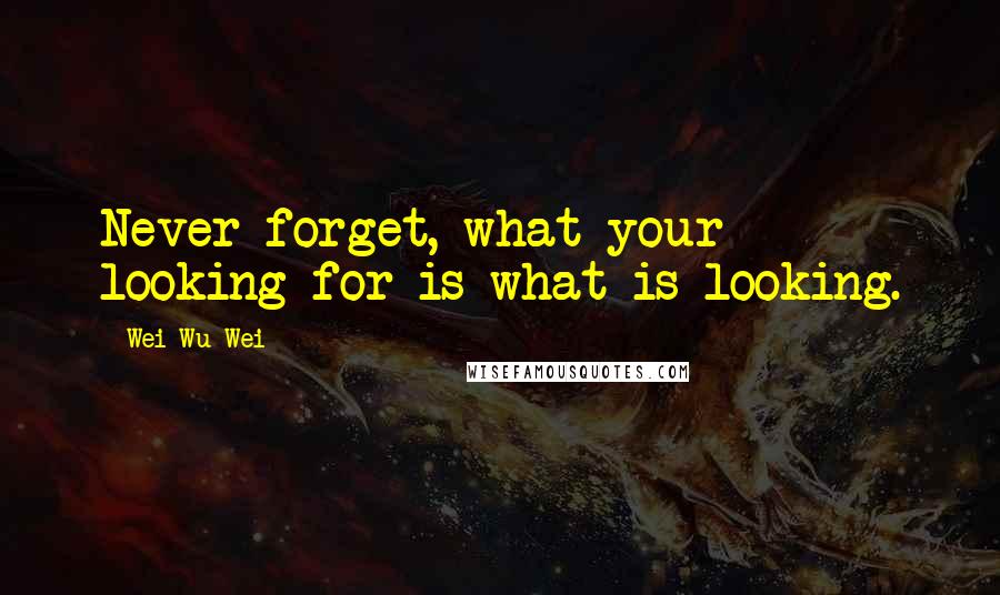 Wei Wu Wei Quotes: Never forget, what your looking for is what is looking.