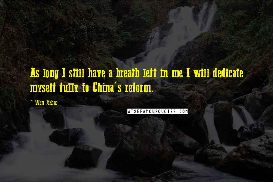 Wen Jiabao Quotes: As long I still have a breath left in me I will dedicate myself fully to China's reform.