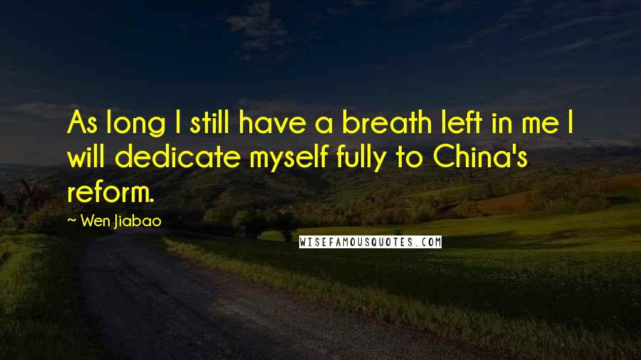 Wen Jiabao Quotes: As long I still have a breath left in me I will dedicate myself fully to China's reform.