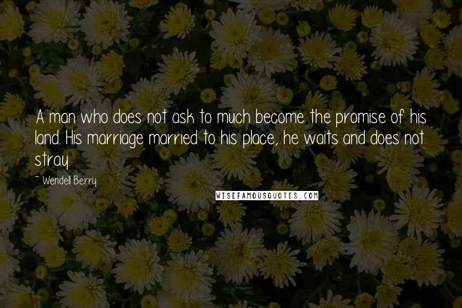 Wendell Berry Quotes: A man who does not ask to much become the promise of his land. His marriage married to his place, he waits and does not stray.