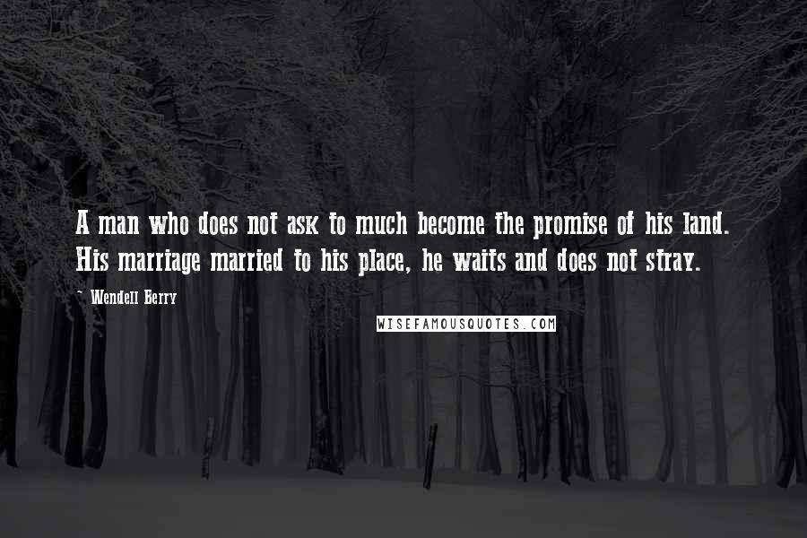 Wendell Berry Quotes: A man who does not ask to much become the promise of his land. His marriage married to his place, he waits and does not stray.