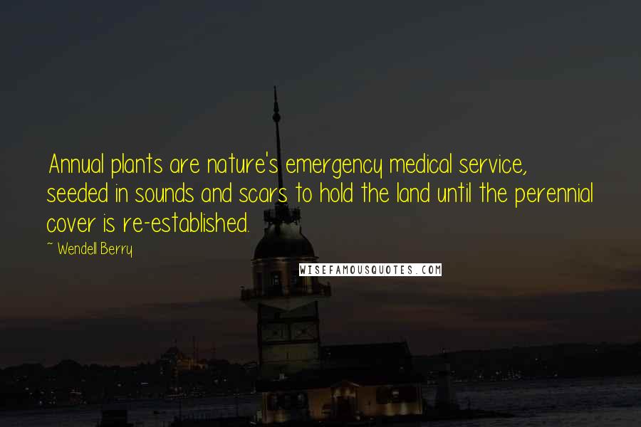 Wendell Berry Quotes: Annual plants are nature's emergency medical service, seeded in sounds and scars to hold the land until the perennial cover is re-established.