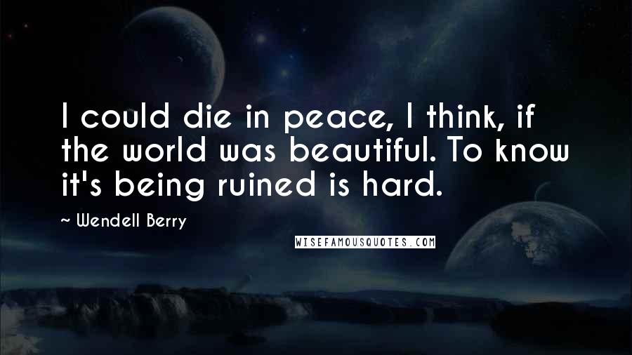 Wendell Berry Quotes: I could die in peace, I think, if the world was beautiful. To know it's being ruined is hard.