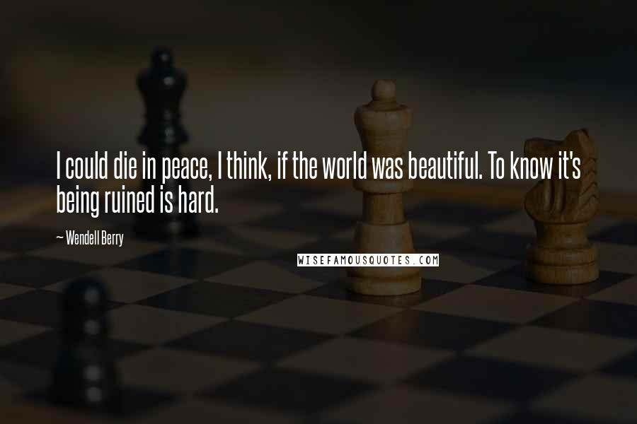 Wendell Berry Quotes: I could die in peace, I think, if the world was beautiful. To know it's being ruined is hard.