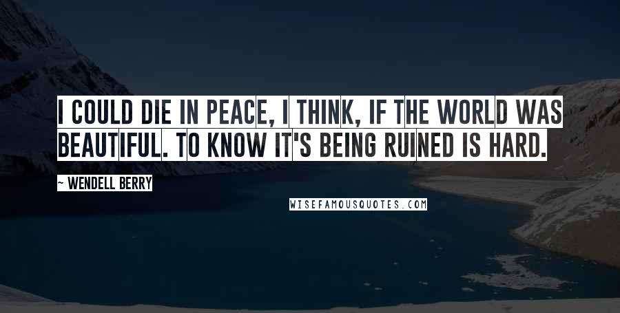 Wendell Berry Quotes: I could die in peace, I think, if the world was beautiful. To know it's being ruined is hard.