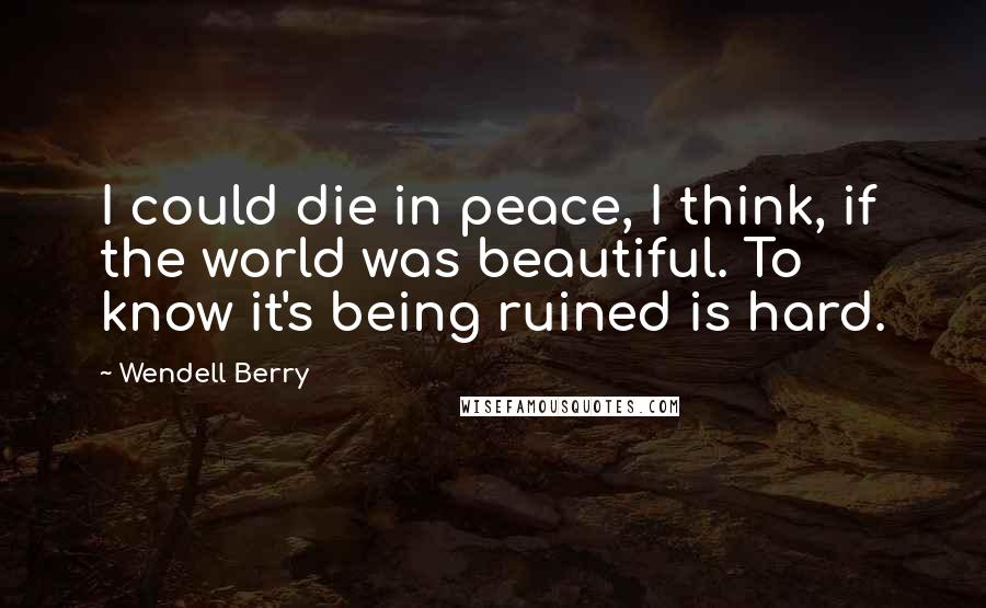 Wendell Berry Quotes: I could die in peace, I think, if the world was beautiful. To know it's being ruined is hard.