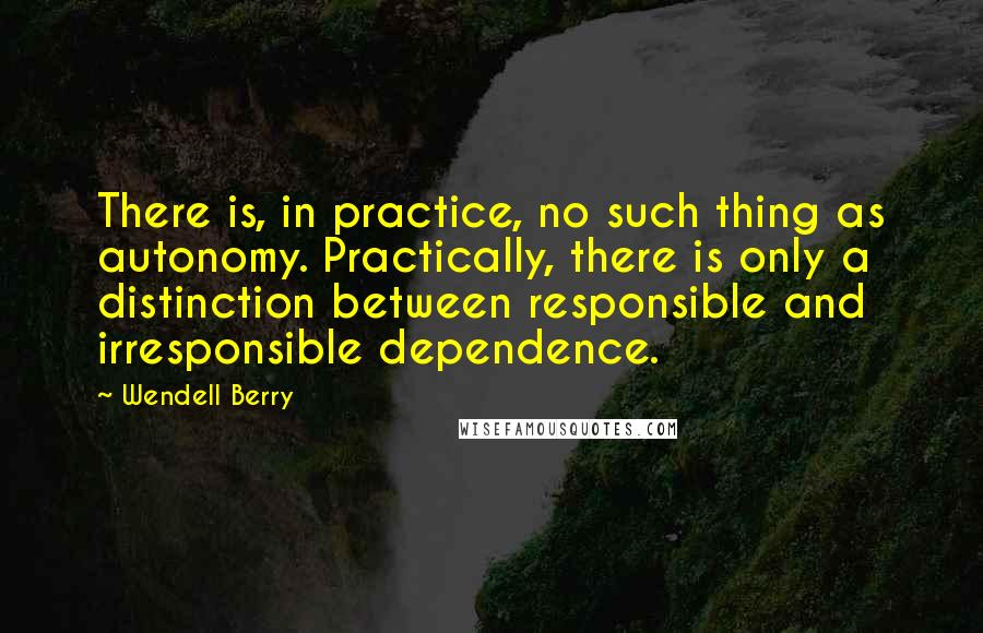 Wendell Berry Quotes: There is, in practice, no such thing as autonomy. Practically, there is only a distinction between responsible and irresponsible dependence.