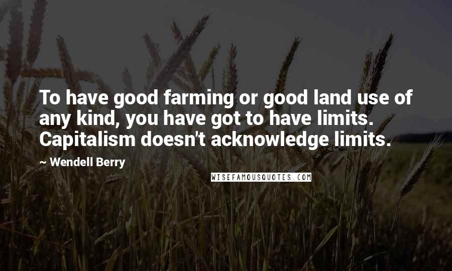 Wendell Berry Quotes: To have good farming or good land use of any kind, you have got to have limits. Capitalism doesn't acknowledge limits.