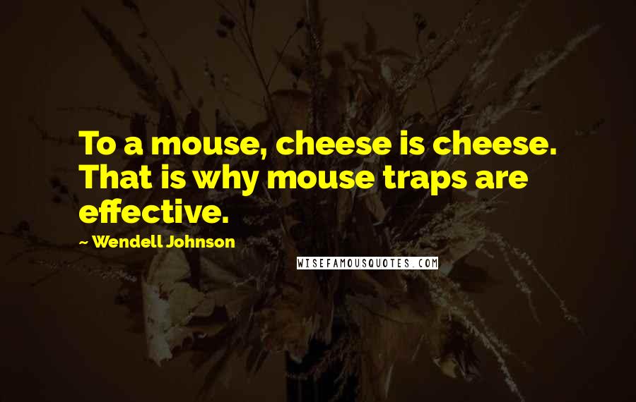 Wendell Johnson Quotes: To a mouse, cheese is cheese. That is why mouse traps are effective.