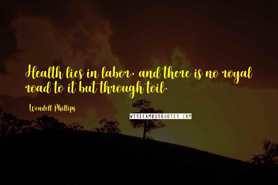 Wendell Phillips Quotes: Health lies in labor, and there is no royal road to it but through toil.